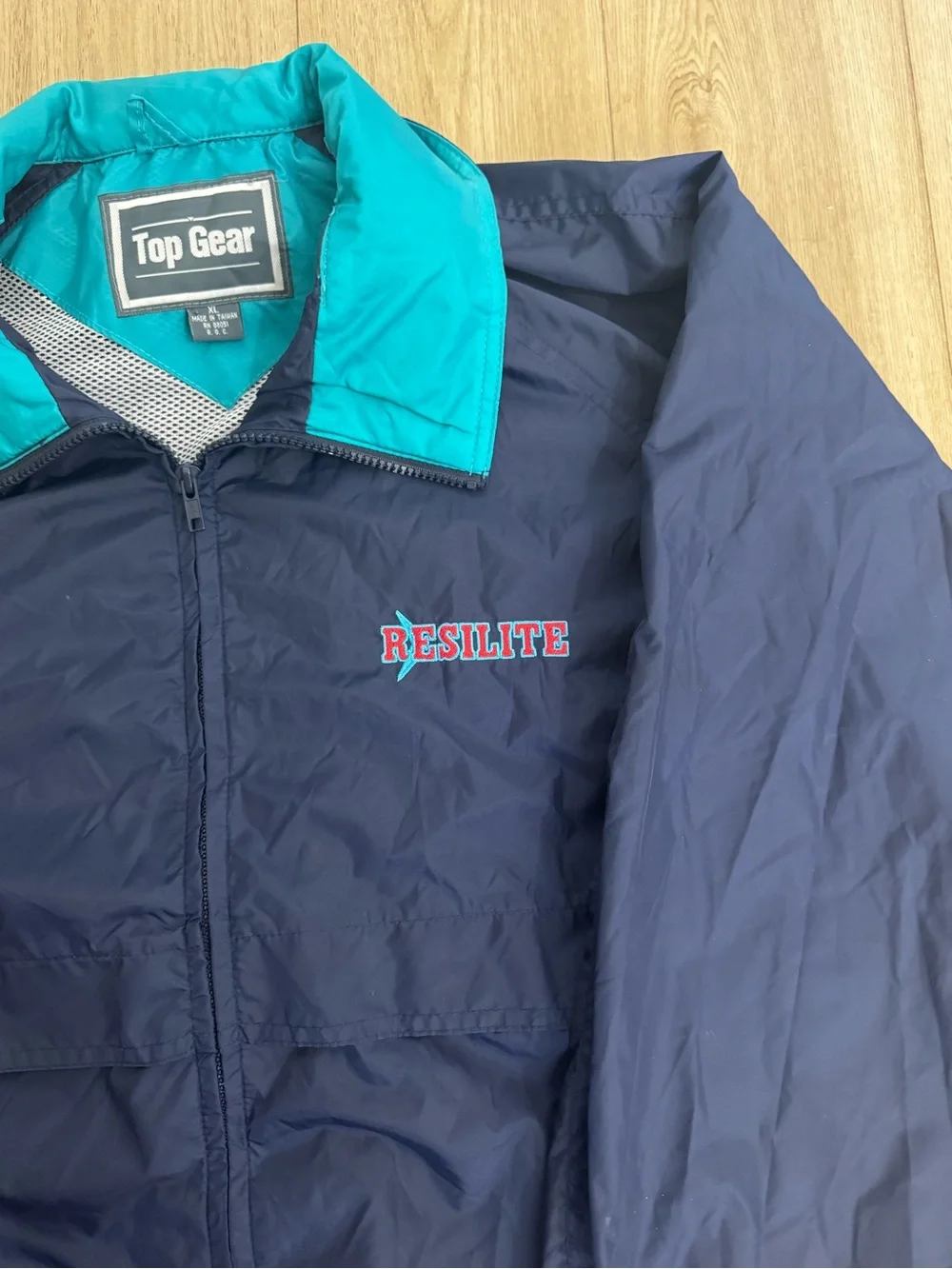 Vintage Top Gear Navy Windbreaker Jacket with Teal Collar